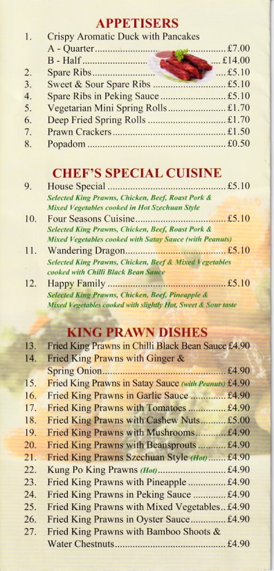 Menu of Happy Paradise, Chinese takeaway in Bargoed