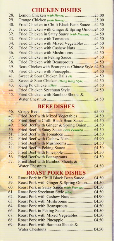 Menu of Happy Paradise, Chinese takeaway in Bargoed