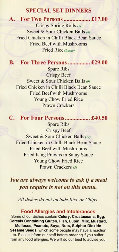 Menu of Happy Paradise, Chinese takeaway in Bargoed