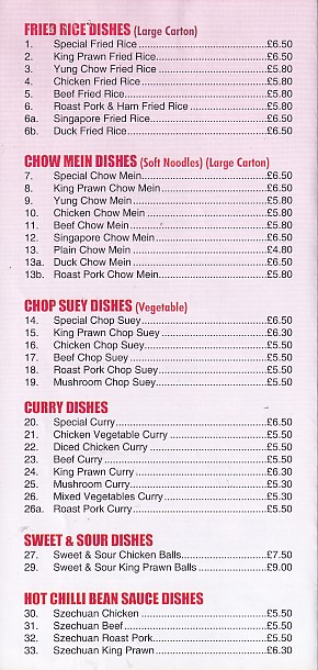 Menu of Hong Kong Fish bar