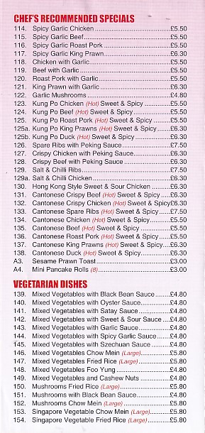 Menu of Hong Kong Fish bar