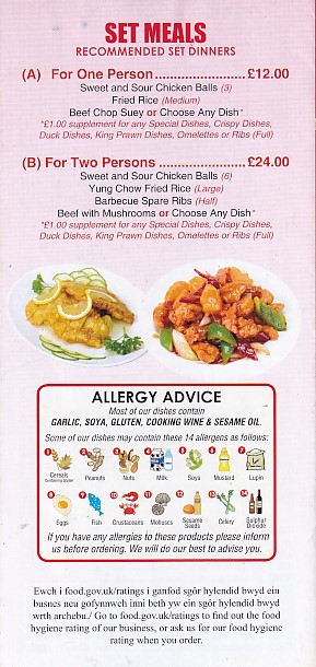 Menu of Hong Kong Fish bar