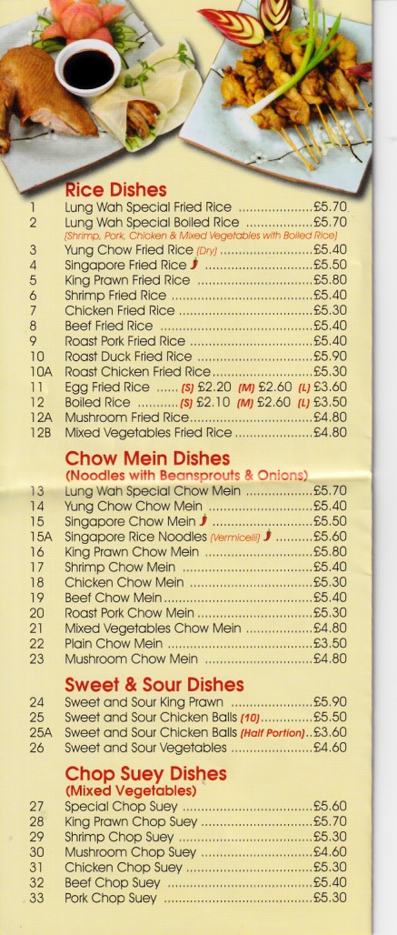 Menu of Lung Wah, Chinese Takeaway in Gilfach, Bargoed