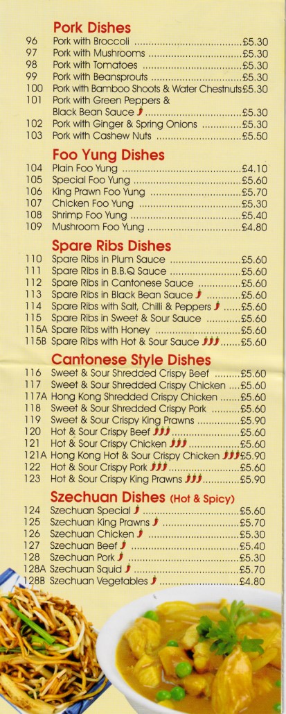 Menu of Lung Wah, Chinese Takeaway in Gilfach, Bargoed