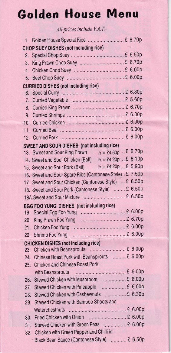 Menu of Golden House, Chinese Takeaway in Caerphilly