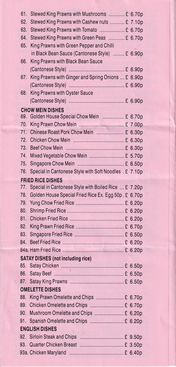 Menu of Golden House, Chinese Takeaway in Caerphilly