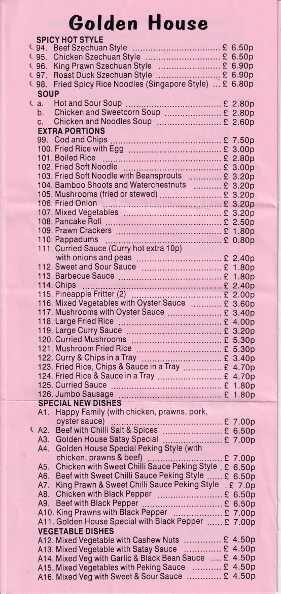 Menu of Golden House, Chinese Takeaway in Caerphilly