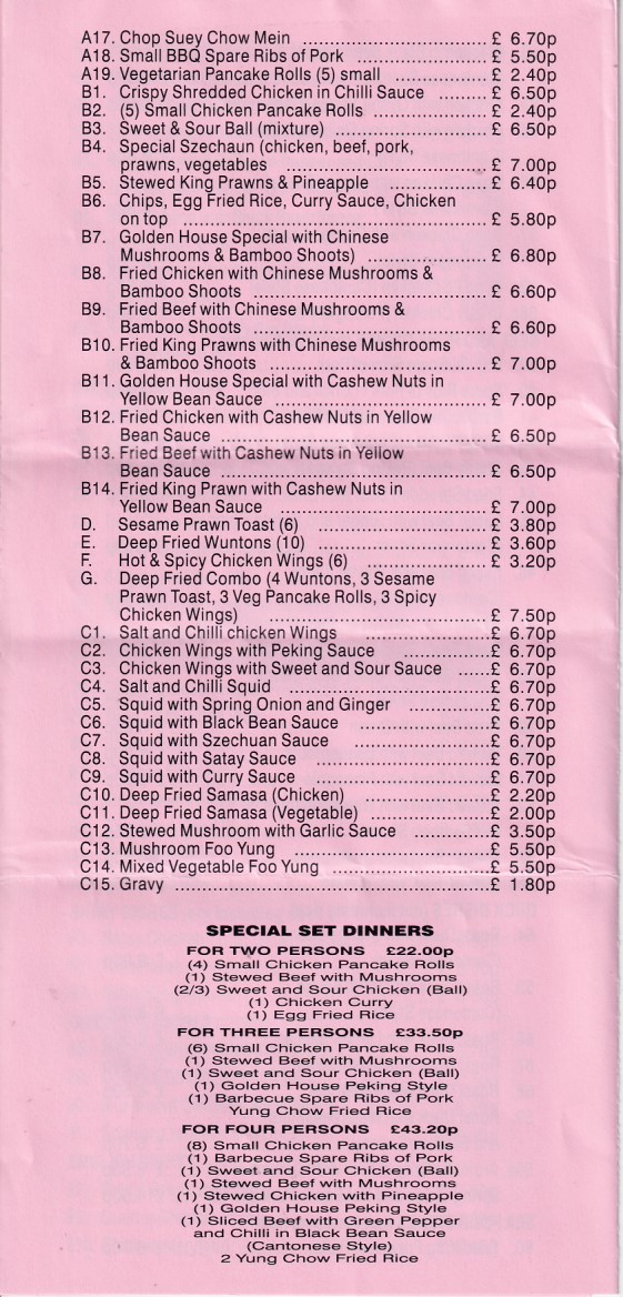 Menu of Golden House, Chinese Takeaway in Caerphilly