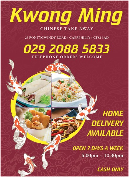Menu of Kwong Ming, Chinese takeaway in Caerphilly
