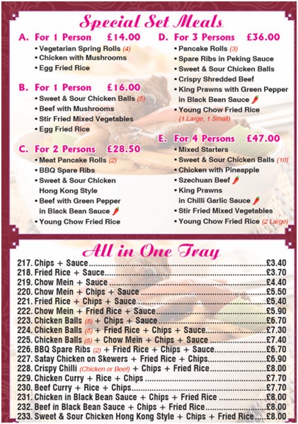 Menu of Kwong Ming, Chinese takeaway in Caerphilly